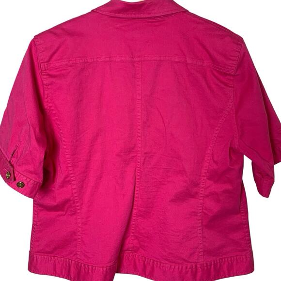 Chaps Jacket Womens Size XL Fuchsia Colorful Gold Button Front Collar 3/4 Sleeve - Picture 3 of 7